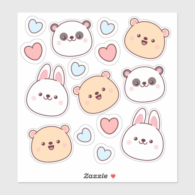 Cute kawaii animals and hearts  (Sheet)