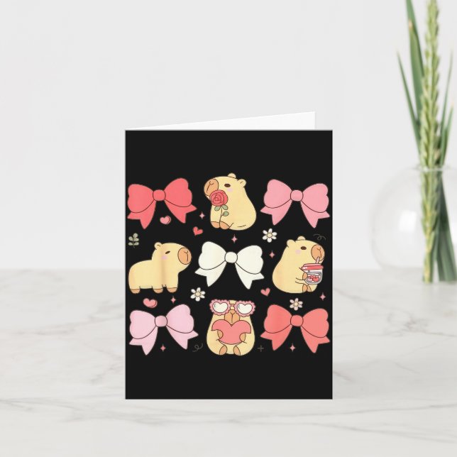 Cute Kawaii Animals And Nk Coquette Bows Aesthetic Card (Front)
