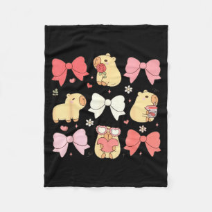 Cute Kawaii Animals And Nk Coquette Bows Aesthetic Fleece Blanket