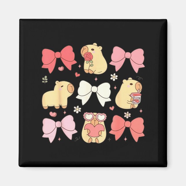Cute Kawaii Animals And Nk Coquette Bows Aesthetic Magnet (Front)