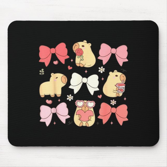 Cute Kawaii Animals And Nk Coquette Bows Aesthetic Mouse Mat (Front)