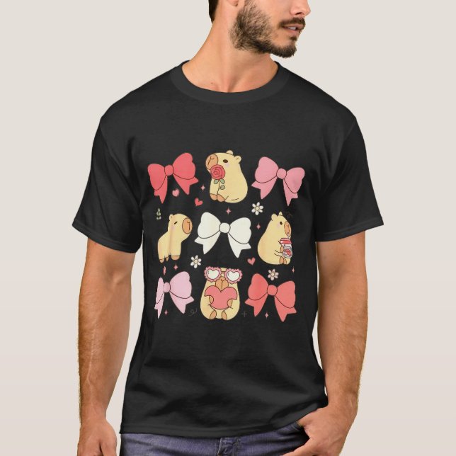 Cute Kawaii Animals And Nk Coquette Bows Aesthetic T-Shirt (Front)