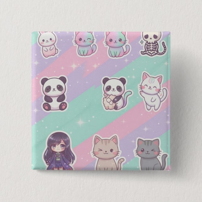 Cute Kawaii Animals Pastel Glitter Badge (Front)
