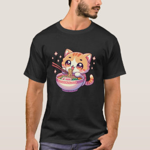 Cute Kawaii Anime Cat Eating Ramen Noodles Women G T-Shirt