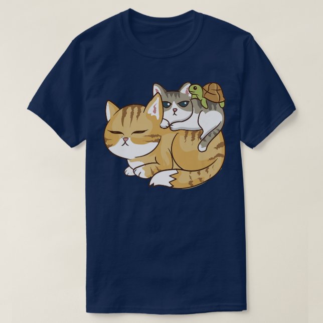 Cute Kawaii Anime - Cats and A Turtle Pile - Kawai T-Shirt (Design Front)