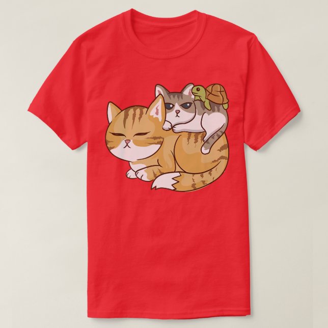 Cute Kawaii Anime Cats and A Turtle Pile Kawaii T-Shirt (Design Front)