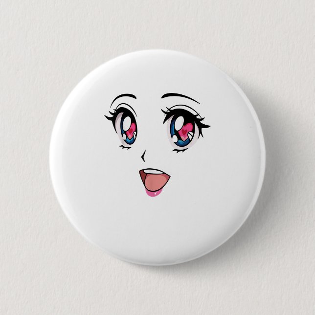Cute Kawaii Anime Girl Face Manga Style 6 Cm Round Badge (Front)