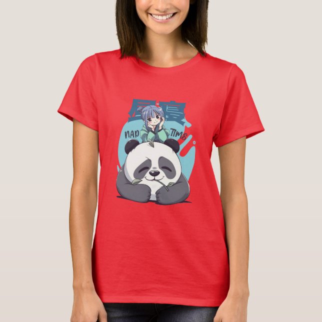 Cute Kawaii Anime Girl Panda Nap Time T-Shirt (Front)