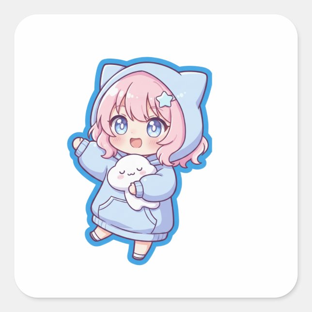 Cute Kawaii Anime Girl Sticker (Front)