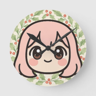 Cute Kawaii Anime Girl Wall Clock – Pastel Chibi C