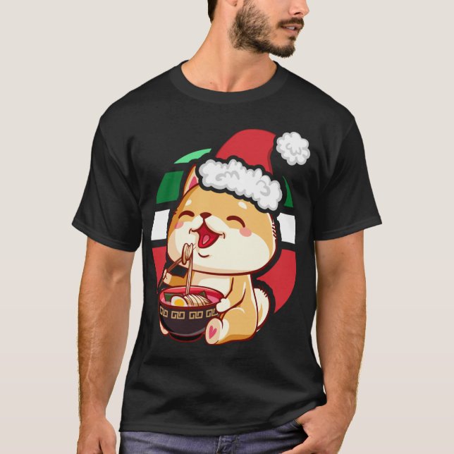 Cute Kawaii Anime Shiba Inu Dog Eating Ramen Chris T-Shirt (Front)