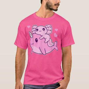 Cute Kawaii Aolotl And Narwhal Anime Whale T-Shirt