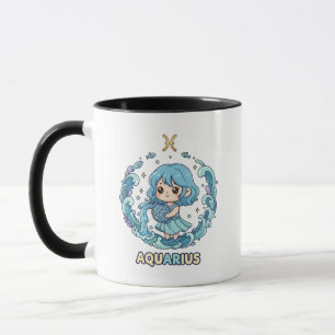 Cute Kawaii Aquarius Zodiac Sign Mug