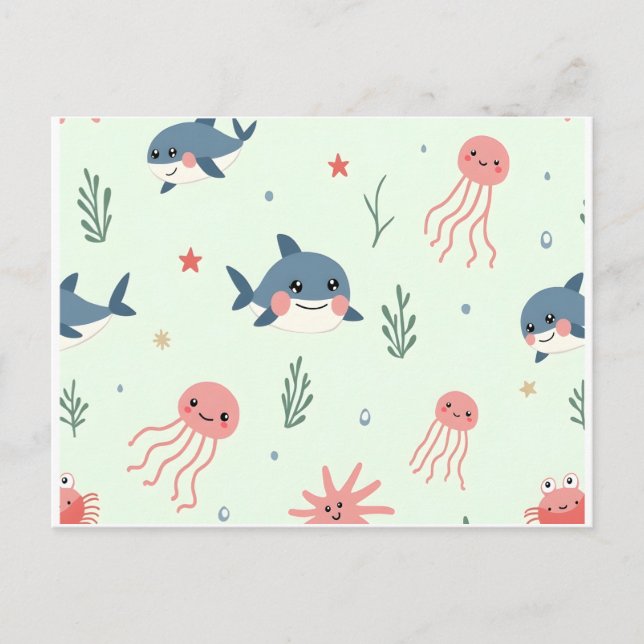 Cute Kawaii Aquatic animals Ocean Friends Postcard (Front)