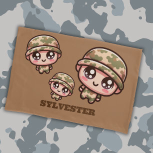 Cute Kawaii Army Camouflage Monogram on Brown   Pillowcase