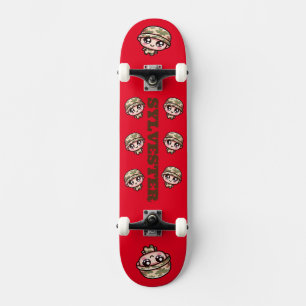 Cute Kawaii Army Camouflage Monogram on Red   Skateboard
