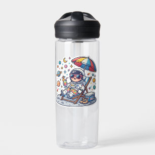 Cute Kawaii Astronaut Summer Beach Space Tropical Water Bottle
