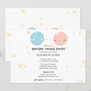 Cute Kawaii Astronomy Baby Gender Reveal Party Invitation