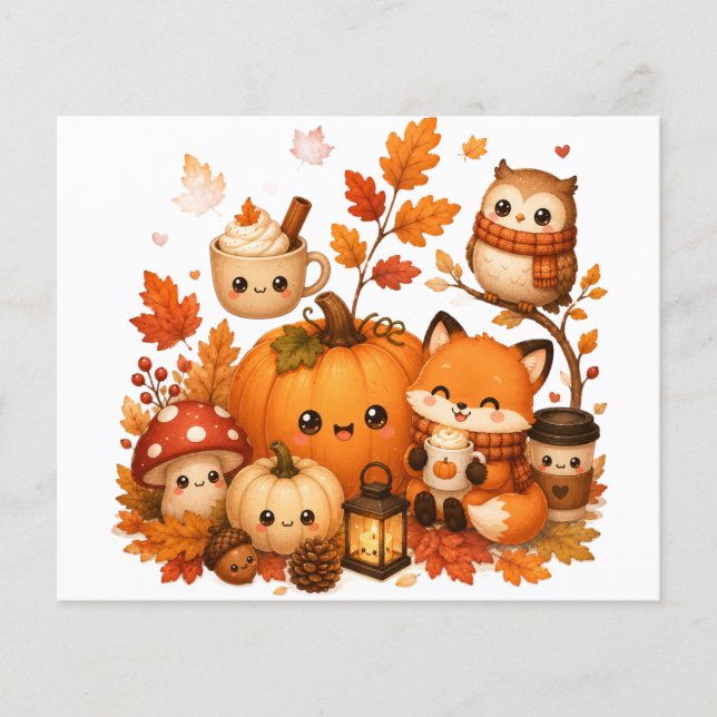 Cute Kawaii Autumn Pumpkin Fox Owl Fall Animals  Flyer (Front)