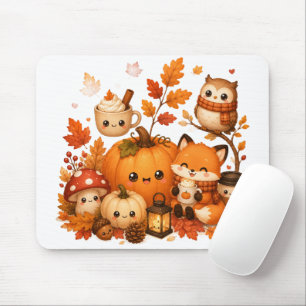 Cute Kawaii Autumn Pumpkin Fox Owl Fall Animals Mouse Mat