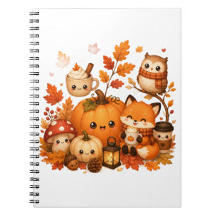 Cute Kawaii Autumn Pumpkin Fox Owl Fall Animals Notebook