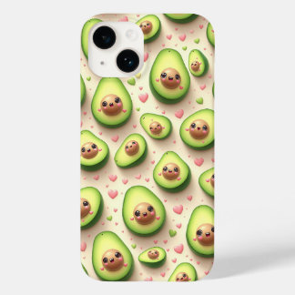 Cute Kawaii Avocado and Pink Hearts Pattern Sweet Case-Mate iPhone 14 Case