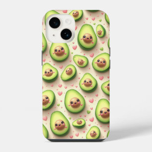 Cute Kawaii Avocado and Pink Hearts Pattern Sweet iPhone 14 Case