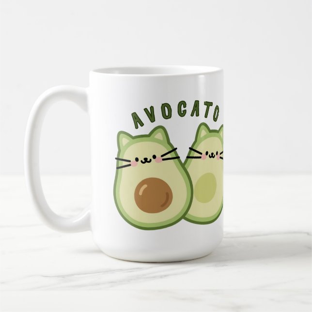 Cute Kawaii Avocado Cat Mashup  Coffee Mug (Left)