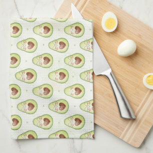 Cute Kawaii Avocado Pattern Funny Food Tea Towel