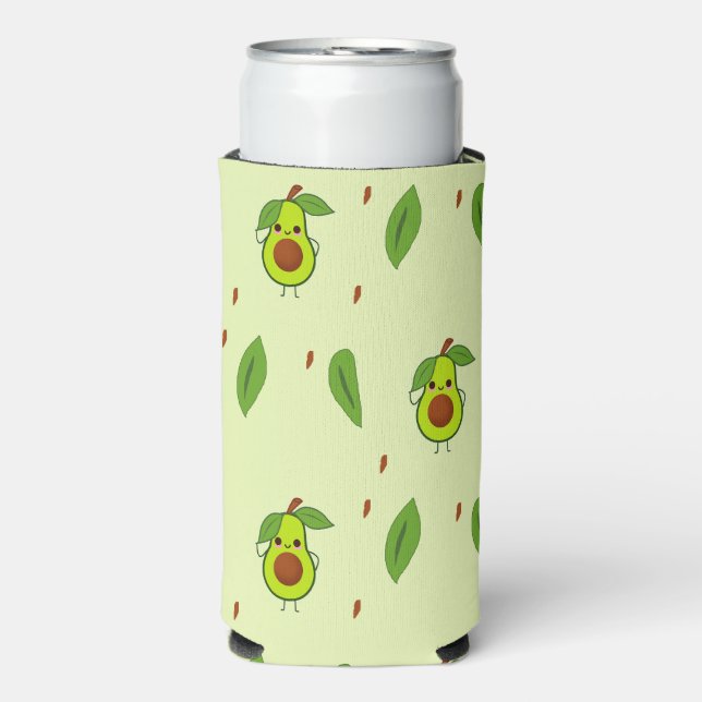 Cute kawaii avocado pattern green seltzer can cooler (Seltzer Front)