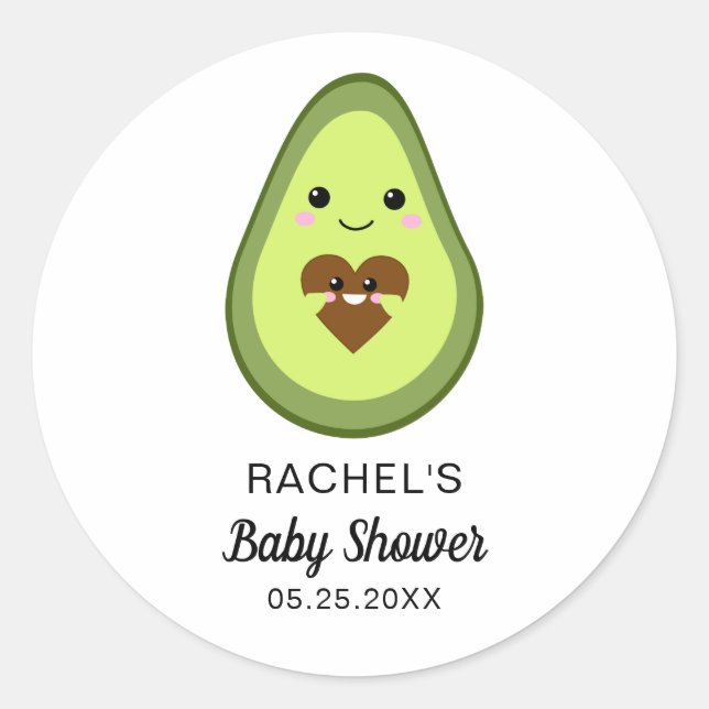 cute kawaii avocado pregnant baby shower fiesta classic round sticker (Front)