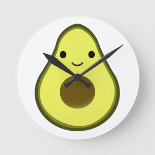 Cute Kawaii Avocado Round Clock