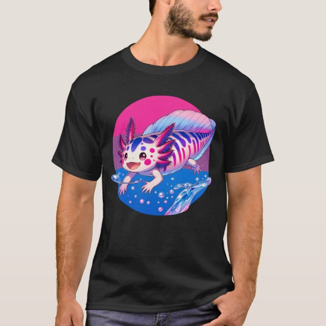 Cute Kawaii Axolotl Bisexual LGBT Subtle Pride T-Shirt (Front)