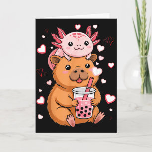 Cute Kawaii Axolotl Capybara Bubble Tea Boys Girls Card
