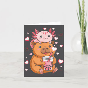 Cute Kawaii Axolotl Capybara Bubble Tea Boys Girls Card