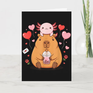 Cute Kawaii Axolotl Capybara Bubble Tea Boys Girls Card
