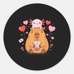 Cute Kawaii Axolotl Capybara Bubble Tea Boys Girls Classic Round Sticker
