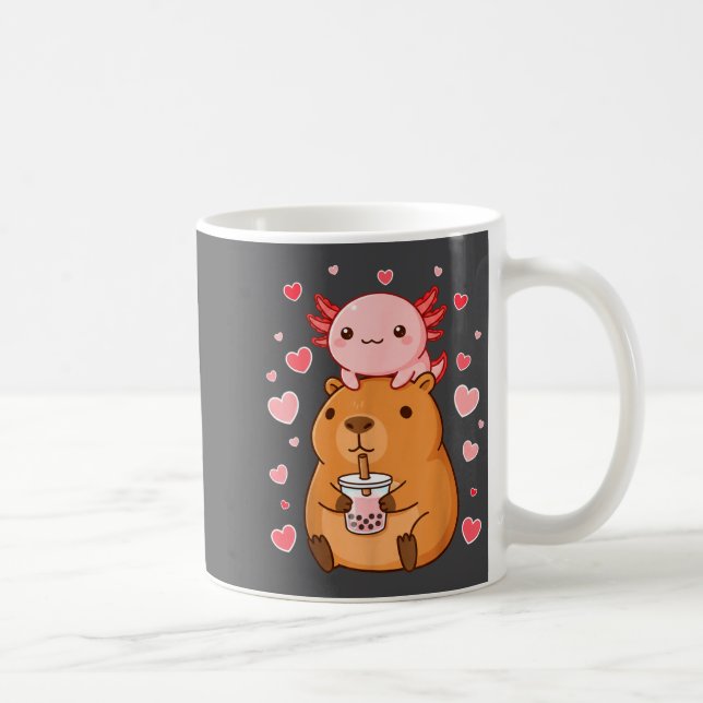Cute Kawaii Axolotl Capybara Bubble Tea Boys Girls Coffee Mug (Right)