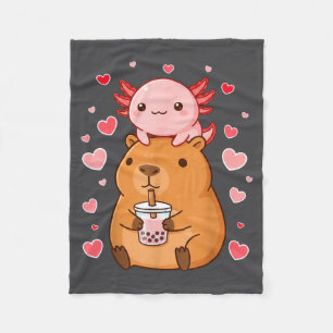 Cute Kawaii Axolotl Capybara Bubble Tea Boys Girls Fleece Blanket
