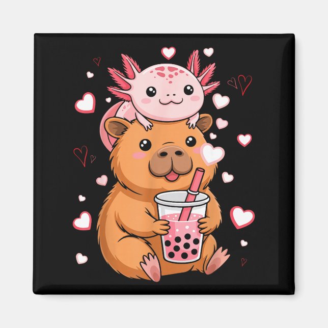 Cute Kawaii Axolotl Capybara Bubble Tea Boys Girls Magnet (Front)