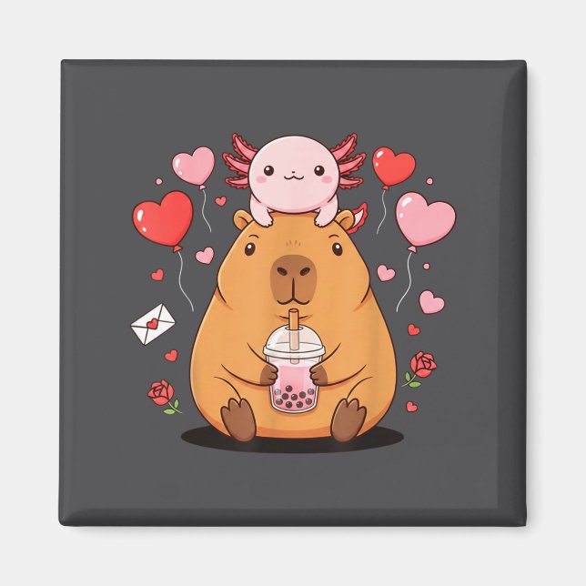 Cute Kawaii Axolotl Capybara Bubble Tea Boys Girls Magnet (Front)