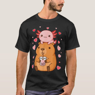 Cute Kawaii Axolotl Capybara Bubble Tea Boys Girls T-Shirt