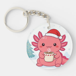 Cute Kawaii Axolotl Christmas Coffee Round Keychai Key Ring