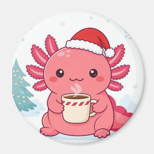 Cute Kawaii Axolotl Christmas Coffee Round magnet