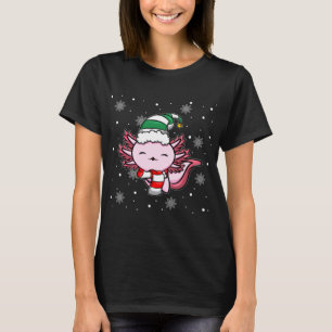 Cute Kawaii Axolotl Elf Christmas Santa Hat T-Shirt