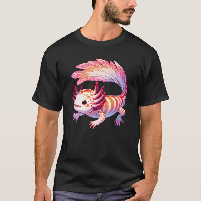 Cute Kawaii Axolotl Lesbian LGBT Subtle Pride T-Shirt (Front)