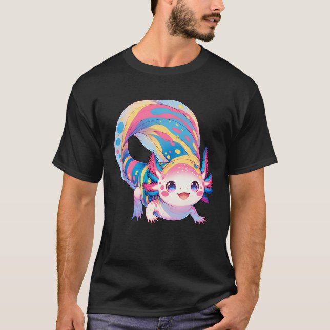 Cute Kawaii Axolotl Pansexual LGBT Subtle Pride T-Shirt (Front)