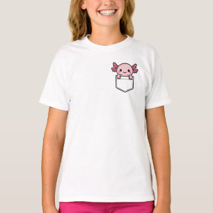Cute Kawaii Axolotl Peeking Out of Pocket T-Shirt