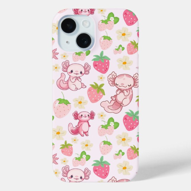 Cute Kawaii Axolotl & Strawberry Seamless Pattern Case-Mate iPhone Case (Back)