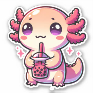 Cute Kawaii Axolotl with Bubble Tea